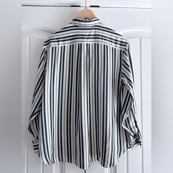 Sezane NWT Max Striped Shirt Green Purple Relaxed Fit Women's Size 34 US Size 2 - Picture 4 of 12